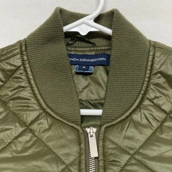 French Connection Quilted Bomber Jacket Women's Medium Olive Green Full Zip GUC - Picture 2 of 8